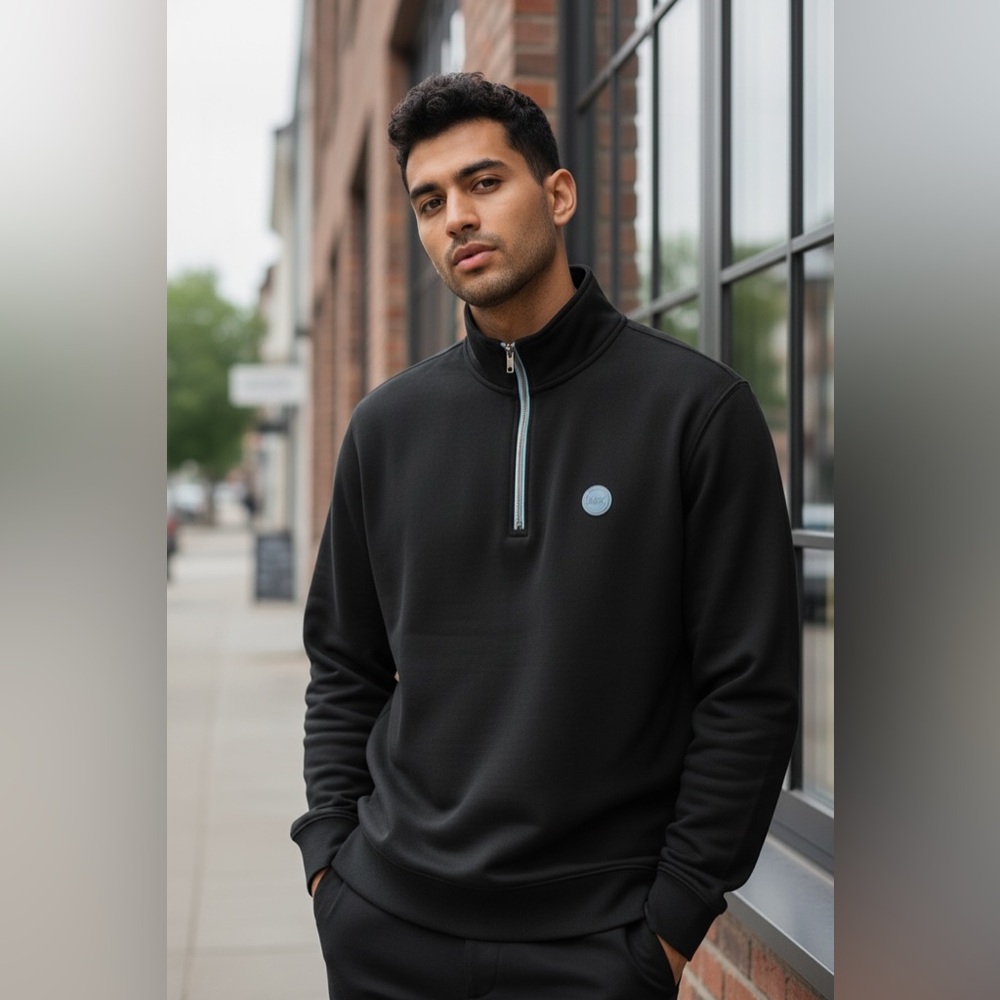 Michael Kors L Men's 1/4 Zip Pullover Sweatshirt Black Long Sleeve Smart Casual